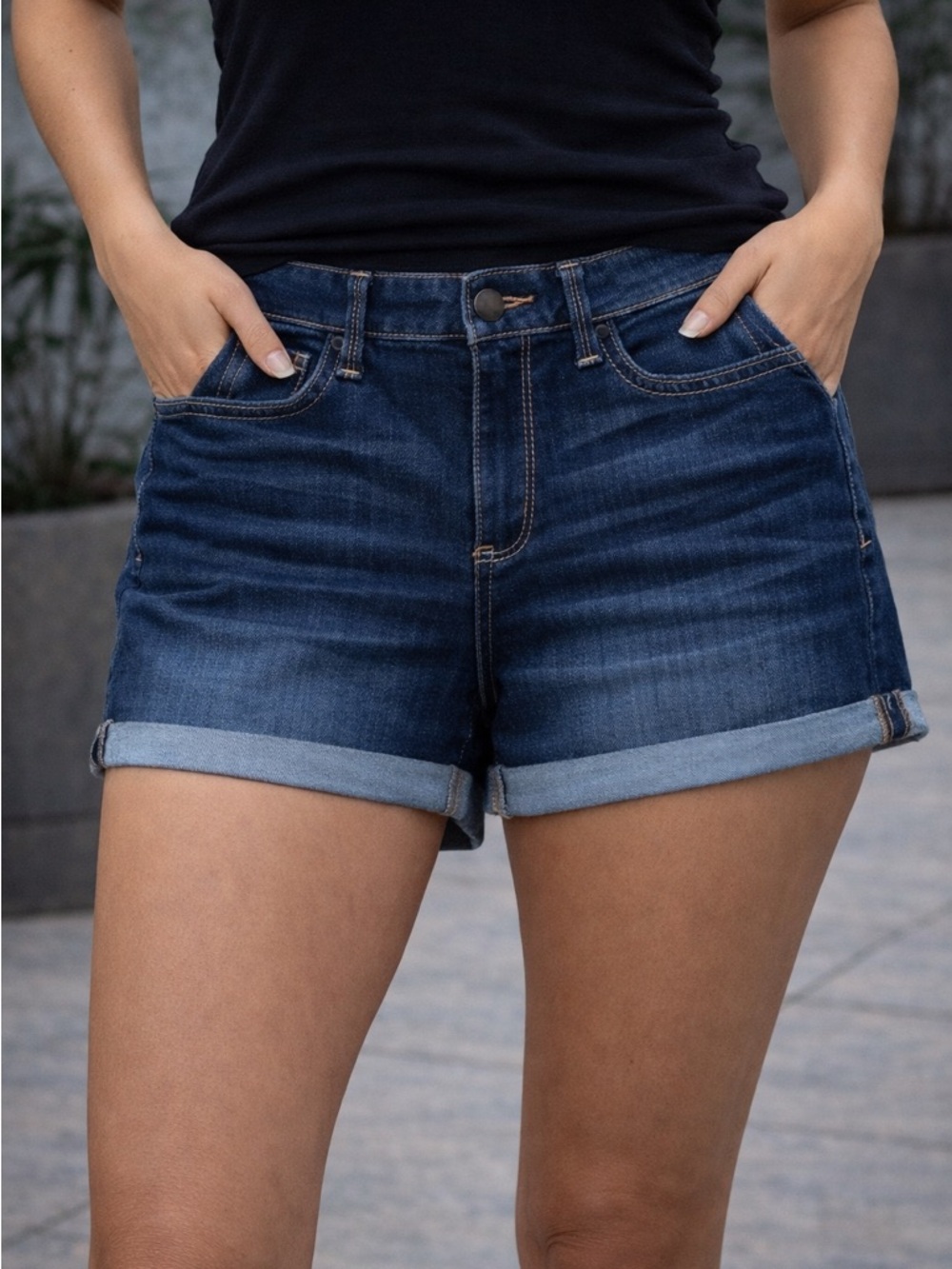 a.n.a Dark Wash Rolled-Hem Denim Shorts